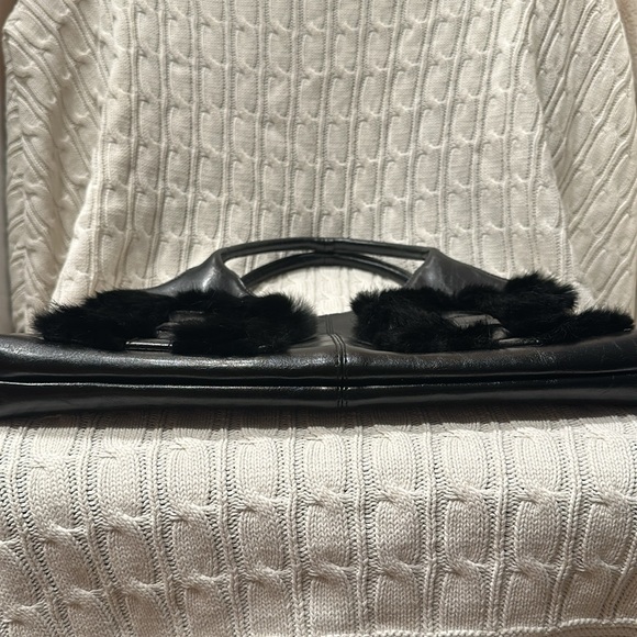 Stylish F.E.F.A. Black Fur-Accented Leather Satchel Handbag - Picture 8 of 8